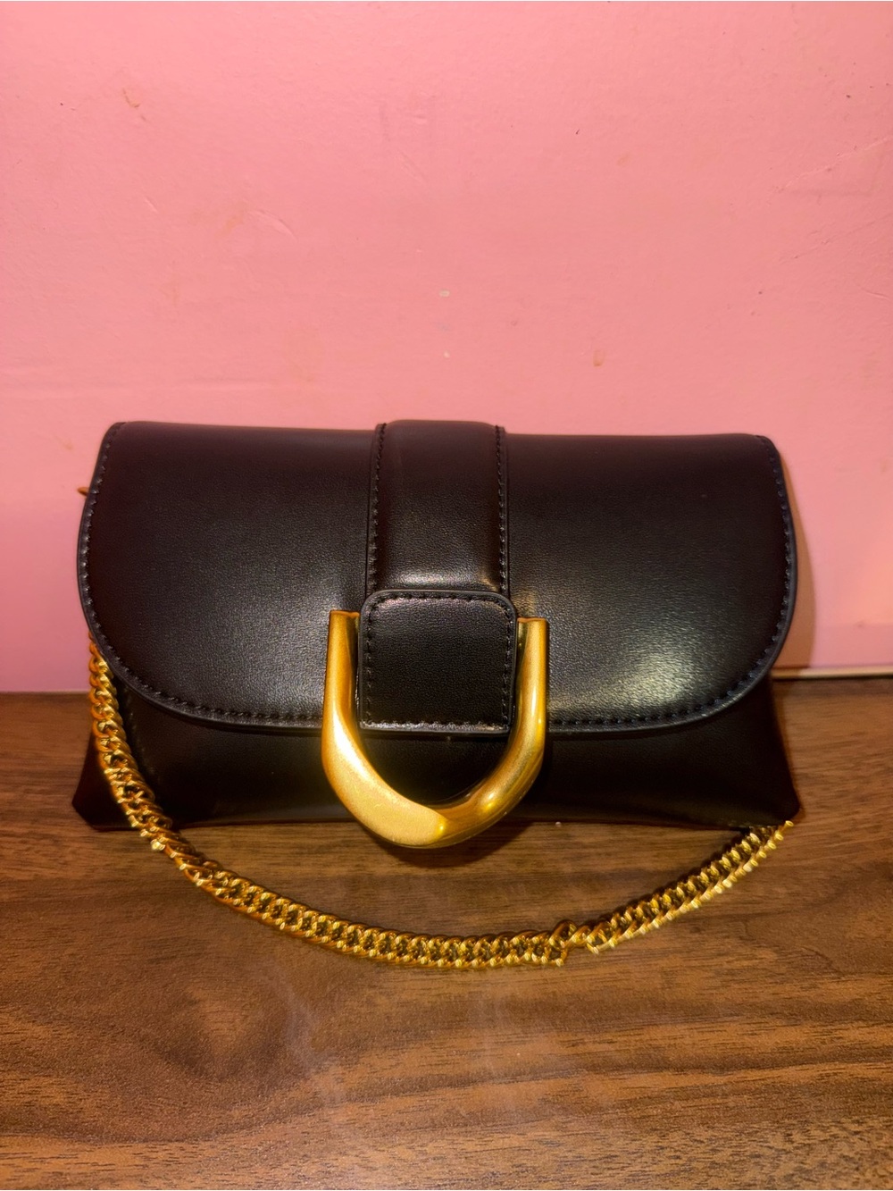 Charles & Keith Black Clutch with Gold Horseshoe Detail
